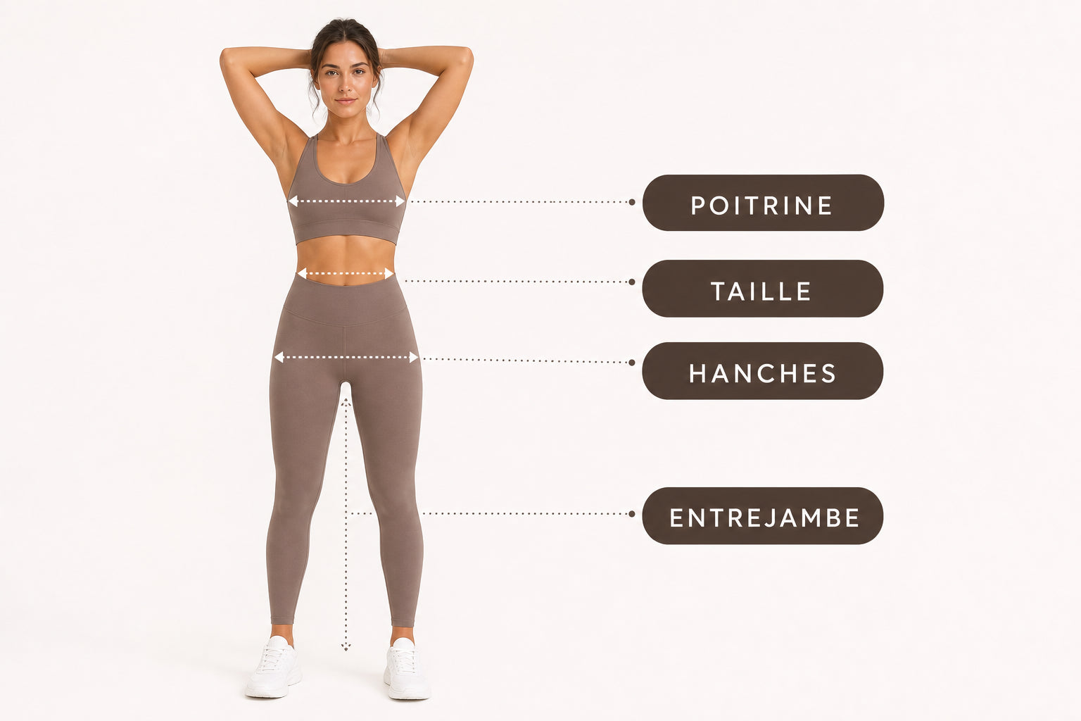 Guide de mesures : poitrine, taille, hanches et entrejambe